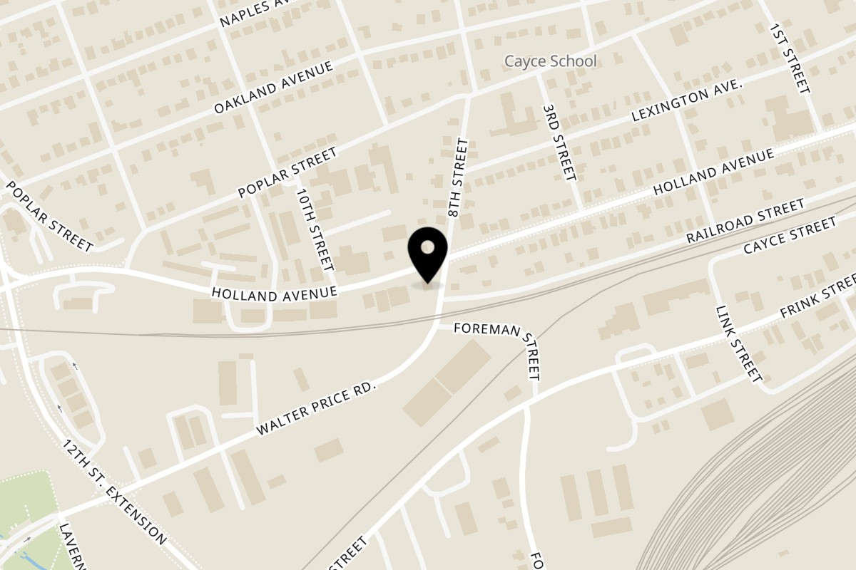 Map showing the location of The Reggae Grill on 901 Holland Avenue in Cayce